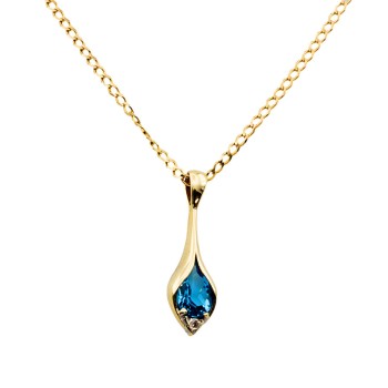 9ct Gold Blue Topaz / Diamond Teardrop Pendant with Chain